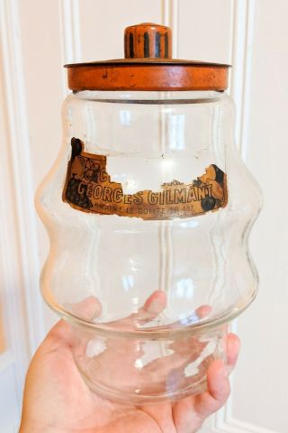 Rare Antique Belgian Wavy Blown Glass Apothecary Jar Canister Candy Store Label