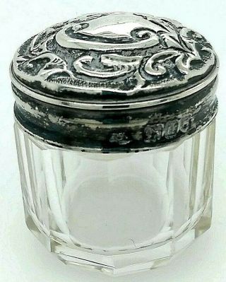 C1899 Thomas Jones Watson Sterling Silver Repousse Cut Crystal Small Dresser Jar
