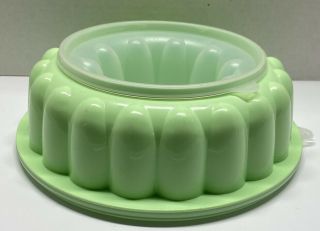 3pc Green W/ Lid Tupperware Rare Jello Mold 8 " Bundt Ring Dessert Vintage