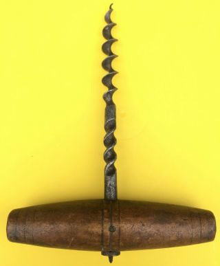 Antique Iron Corkscrew With Wooden Handle Cork Puller