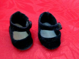 Vintage Madame Alexander - Kin Wendy Kins Velvet Black W/ Black Side Snap Shoes