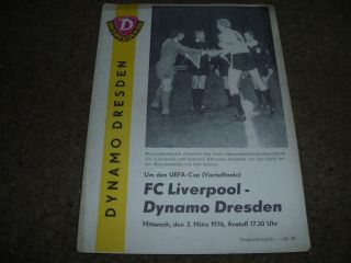 Rare Programme 1976 Uefa Cup Quarter Final Dynamo Dresden V Liverpool 3rd March