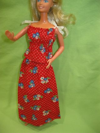Vintage Barbie Doll 1975 Best Buy Fashion 7205 Red Floral Print Blouse & Skirt