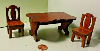 3 Pc Set Antique Doll House Furniture Dining Room Table & 2 Chairs Strombecker