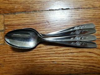 4 Antique Vintage Collectable Wm.  A.  Rogers Stainless Steel Tea Spoons 6 " - Usa
