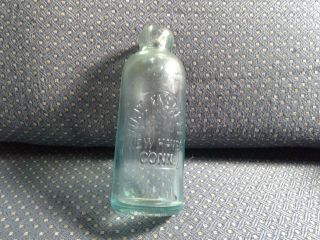 Antique Walt Everett Haven Conn Blob Top Aqua Glass Bottle