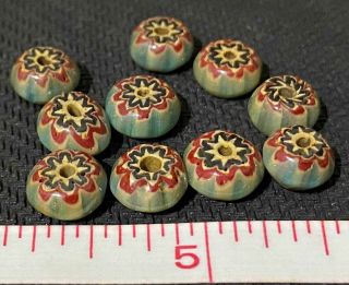 (10) Fur Trade Era Indian 6 Layer Chevron Glass Trade Beads Sky Blue & Red Old
