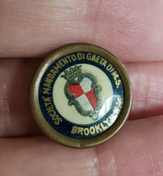 Antique Kingdom Of Italy Gaeta Society Brooklyn Ny Celluloid Screw Button Pin