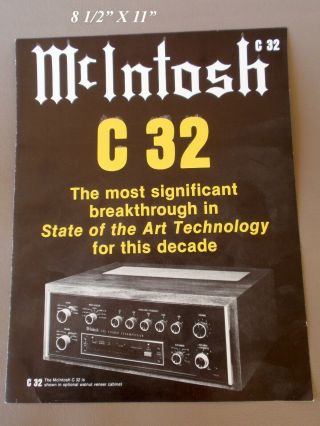 Rare Factory Mcintosh C 32 Stereo Preamplifier Amp Dealer Brochure