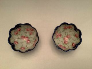 Antique Footed Small Bowls Cobalt Blue Roses Gold Nippon Moriage - 2