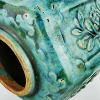 Antique Chinese Blue Glazed Pottery 6 Sided Panelled Vase Ginger Jar 3