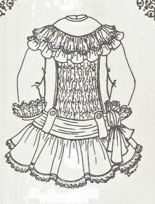 20 - 21 " Antique French Jumeau - German Child Doll Low Waist/sash Yoke Dress Pattern