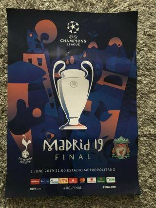 Uefa Champions League Final Madrid 2019 Official Poster Liverpool Tottenham Rare