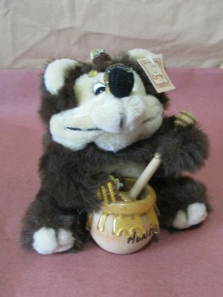 Vintage 1997 Orzek Travis Brown Teddy Bear With Honey Pot & Bees 6 " Plush Doll