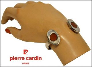 Rare Modernist 60s Signed Cardin Enamel Sterling Silver Cuff Bracelet