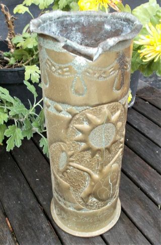 Antique French World War I Trench Art Brass Flower Vases,  Military Shell Casings