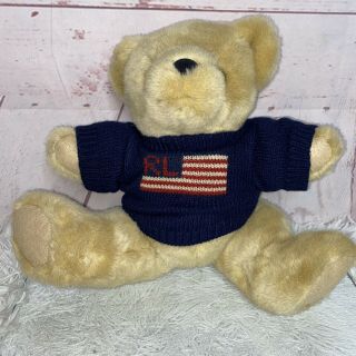 Ralph Lauren Vintage 1996 Polo 14 " Plush Teddy Bear Usa Flag Sweater