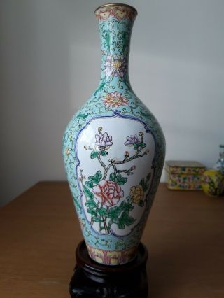 Antique chinese enamelled cloisonne vase 21 and a quarter cm 3