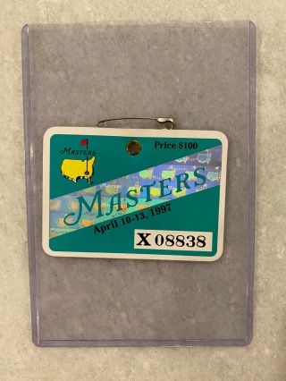 1997 Masters Golf Augusta National Badge Ticket Tiger Woods 1st Win Very Rare