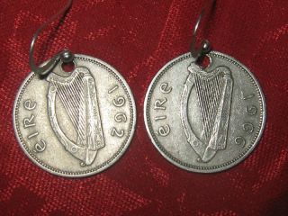 Old Vintage Antique Authentic Ireland Celtic Irish Bull/harp Coin Earrings