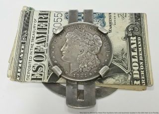 Rare Antique Sterling Silver Money Clip For Large Size Silver Certificates W/$1