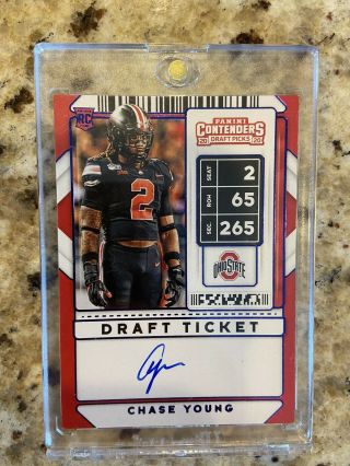 2020 Panini Contenders Chase Young Auto Rc Blue Foil Draft Ticket Sp Rare Ohiost