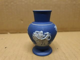 Rare 19 C.  Wedgwood Jasperware Cobalt Dip Miniature Vase