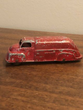 Vintage 1940s Tootsie Toy Red Ford Gas Tanker Oil Tank Truck 4” Wood Wheels Rare