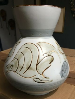 Japanese Ceramic Vase With Fish Design Signed
