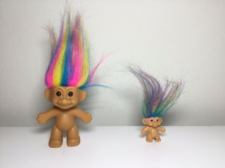Vintage Russ Rainbow Troll Doll Pink Yellow Blue Hair With Bonus Pencil Topper