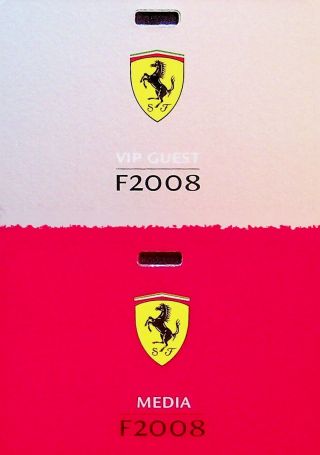 Rare: 2 X Official Ferrari Passes For The Presentation Of The F2008 F1 Car