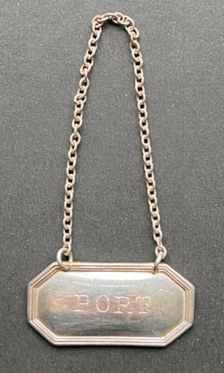 Antique Silver Decanter Label With Chain Port