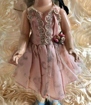 Vintage Pink Satin Doll Dress W/ Net Overlay & Flowers 14 " Doll