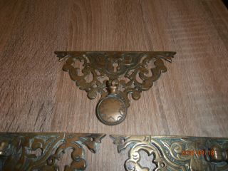 3 x RARE Antique Ornate Brass Pull Drawer Handles,  Decorative Back Plates 2