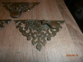 3 x RARE Antique Ornate Brass Pull Drawer Handles,  Decorative Back Plates 3