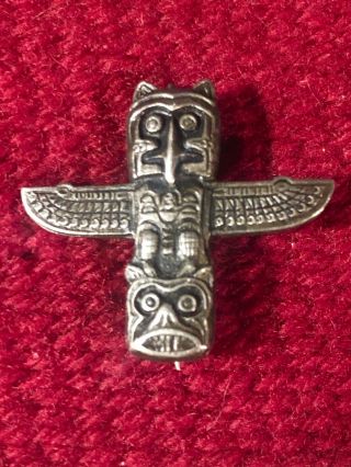 Antique Sterling Silver Nw Coast Indian Totem Pole Pin Native Detailed