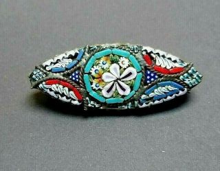 Antique Art Deco Micro Mosaic Brooch Pin Millefiori Italy Cluster Flowers