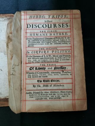 1684 Hobbs ' s Tripos In Three Discourses Book by Thomas Hobbs of Malmsbury RARE 2