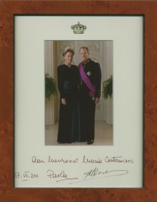 Albert Ii And Paola - King And Queen Of Belgium - Rare Signed Photo,  Frame