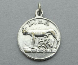 Antique Medal.  Roma.  Capitoline Wolf.  Romulus & Remus.  Pendant.  Travel Souvenir.