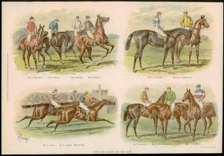 1886 Antique Print - Horses Racing Jockey Colours Coloured Picture (025)