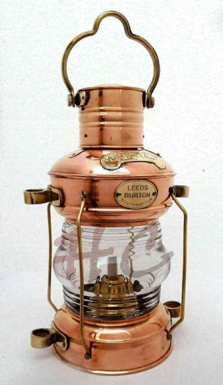 15 " Brass & Copper Anchor Oil Lamp Antique Maritime Ship Lantern Boat Light