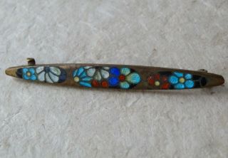 antique art deco inlay cloisonne enamel flower brooch c pin - X91 2