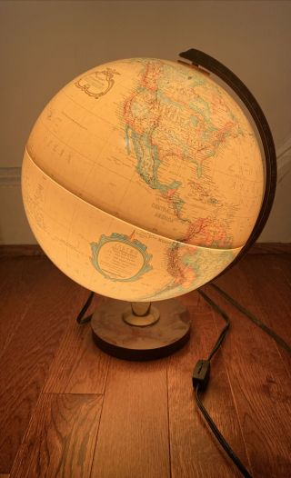 Vintage Replogle Light Up Globe 12 " World Horizon Series Solid Wood Base