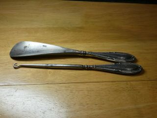 Silver Button Hook And Shoe Horn Pair Maker Wd 1913 Birmingham Hallmark 21cm