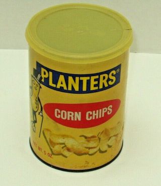 Rare Vintage Planters Corn Chips Metal Can - With Lid
