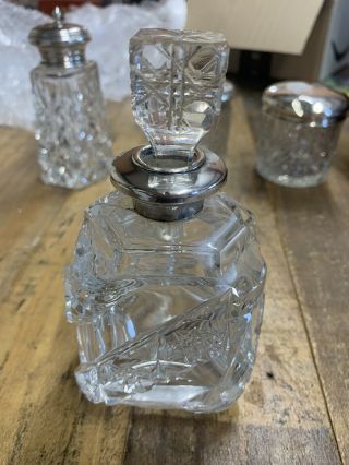 Solid Silver Topped Cut Glass Scent Perfume Bottle London 1933