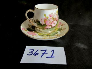 Antique Crescent & Sons Porcelain Demitasse Cup/saucer Pink Flowers Green Leaves