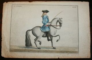 18th Century French Cavalier On Horse.  Titled Le Printed Circa 1750