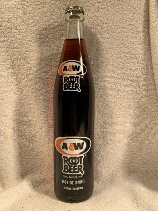 Rare Full 16oz A&w Root Beer 2 Color Acl Soda Bottle One Pint